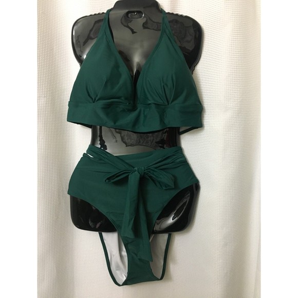 WOMEN'S STRETCH BIKINI 2 pc Swimsuit Plus Size 4XL Dark Green Vacation Beach - Picture 7 of 7